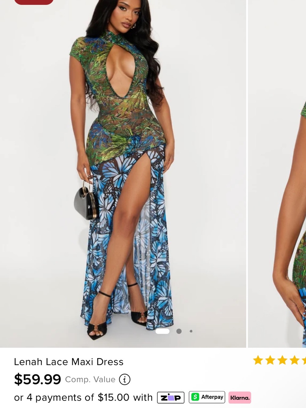 Fashion Nova Green and Blue Floral Lace Maxi Dress with High Slit